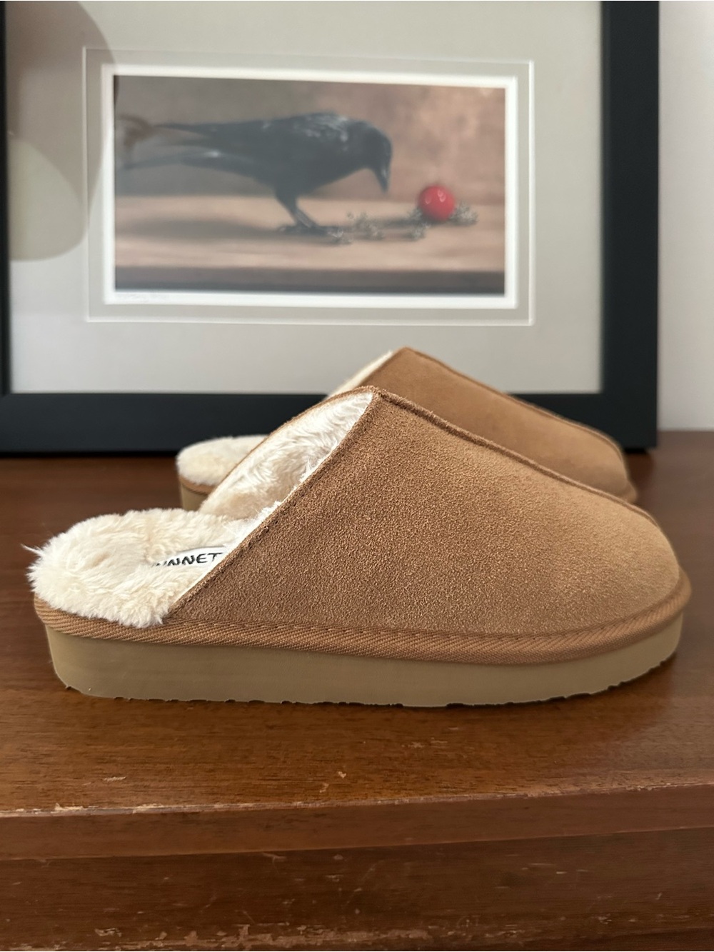 Minnetonka Tan Suede Plush-Lined Slip-On Slippers